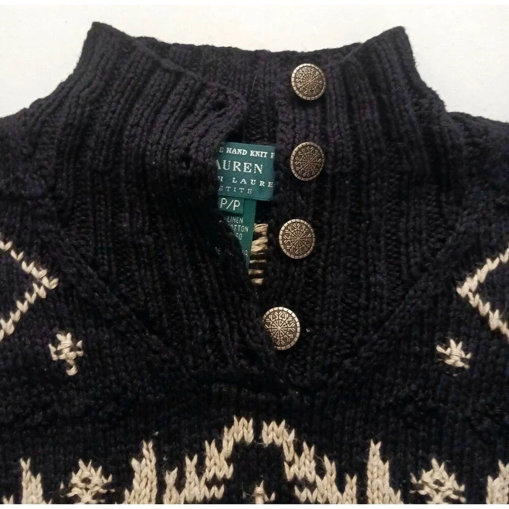VTG Lauren Ralph Lauren Handknit Linen Cotton Nordic Pullover Sweater P/S